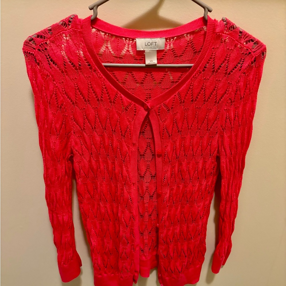 Loft Women's Lacy Long Sleeve Sweater Size XS Coral Cotton